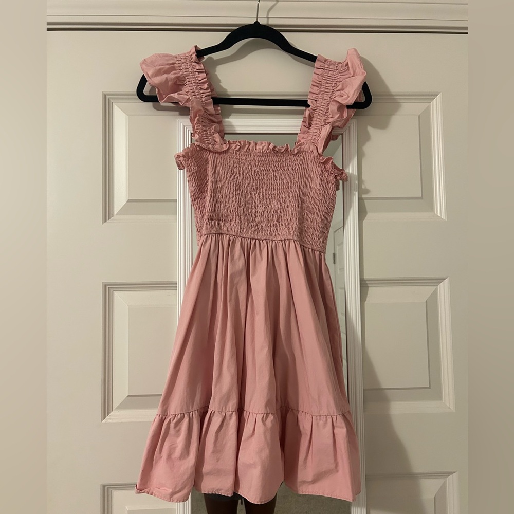 Francesca's Collections Pink Ruffled Smocked Sundress